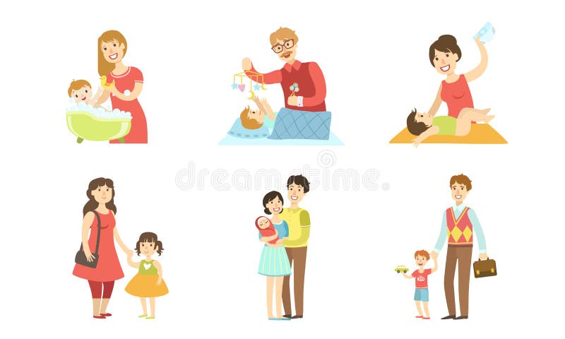 Die Eltern planen täglich Routinetätigkeiten, Mütter und Väter kümmern sich um ihre Kinder, Mutterschaft und Farherschaft