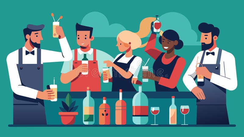 Die erfahrenen Bartender ergänzen perfekt die sanften und seelenvollen Töne des Raumes. Vektor lizenzfreie abbildung
