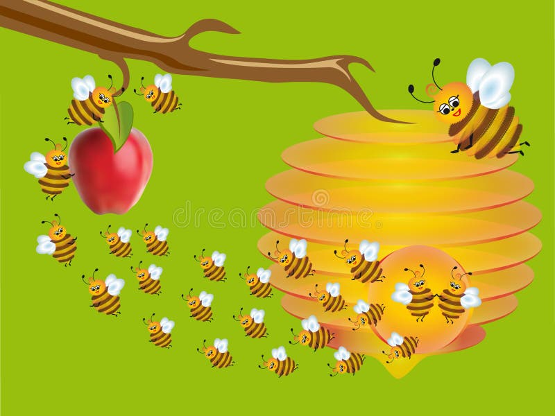 Die Fleißigen Bienen Im Garten. Vektor Abbildung Illustration von