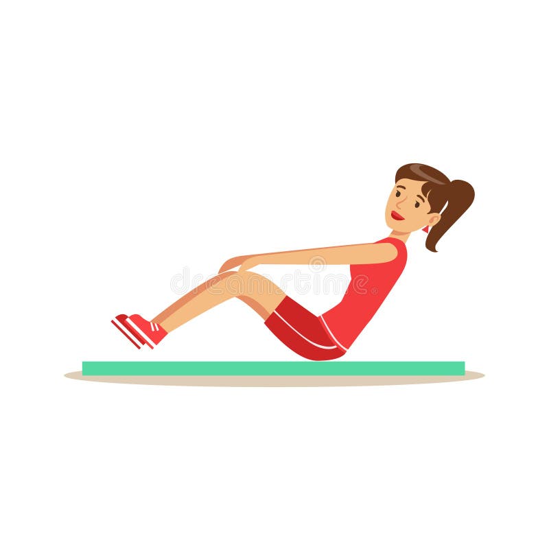 Die Frau, die Zug tut, Ups für ABS auf Matte, Mitglied des Fitness-Clubs, der in der modischen Sportkleidung ausarbeitet und trai stock abbildung Die Frau, die Zug tut, Ups für ABS auf Matte, Mitglied des Fitness-Clubs, der in der modischen Sportkleidung ausarbeitet und trai stock abbildung