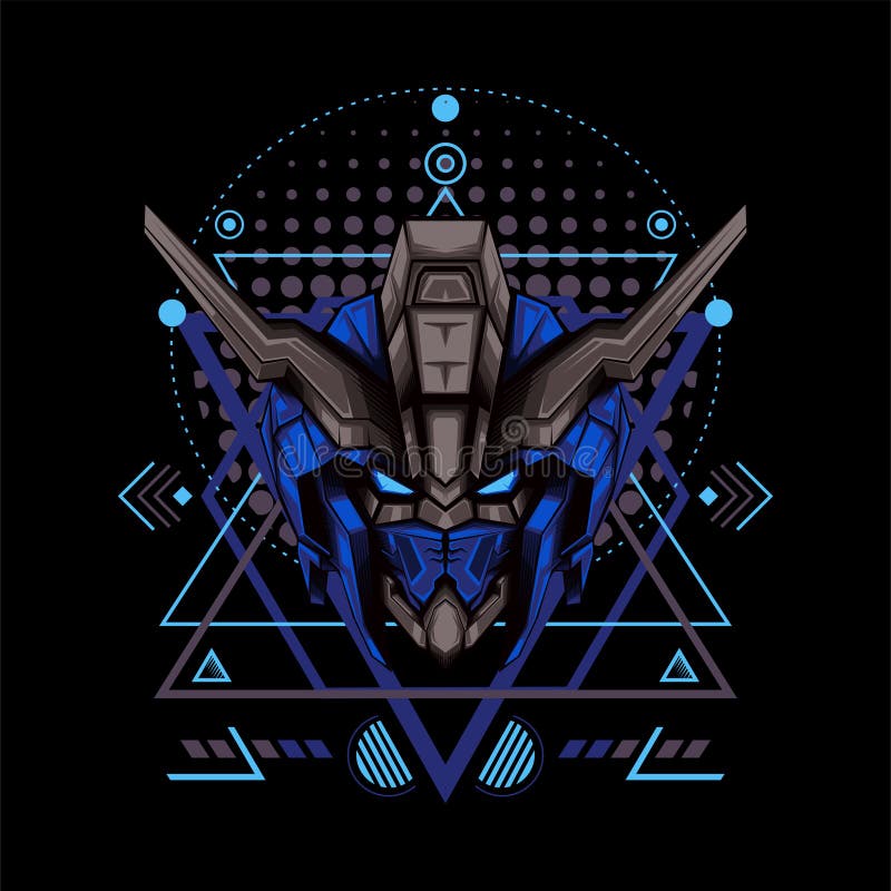 Die Die Graustufe Blue Geweih-Roboterillustration stock abbildung