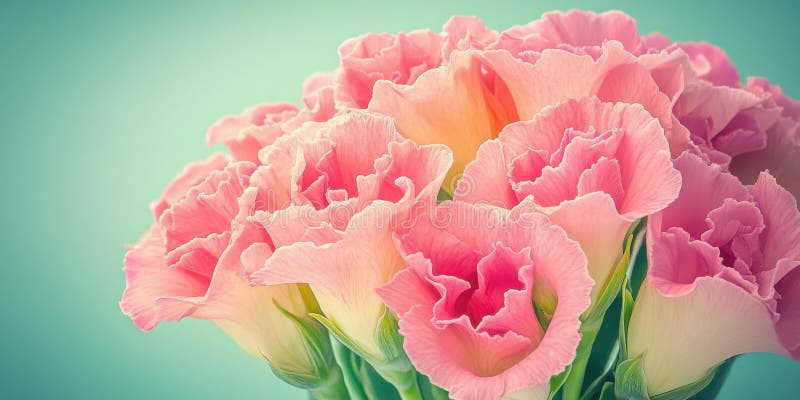 Die hellrosa Eustoma-Blumen in einer angenehmen, türkisfarbenen Umgebung stock abbildung