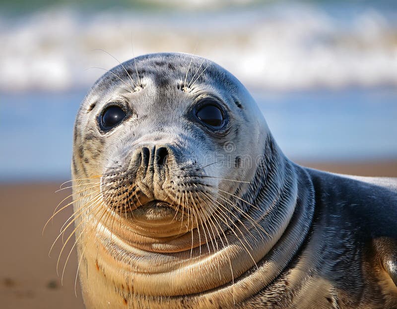 Die Nähe einer grauen Robbe Halichoerus grypus am Strand von Horsey stock abbildung