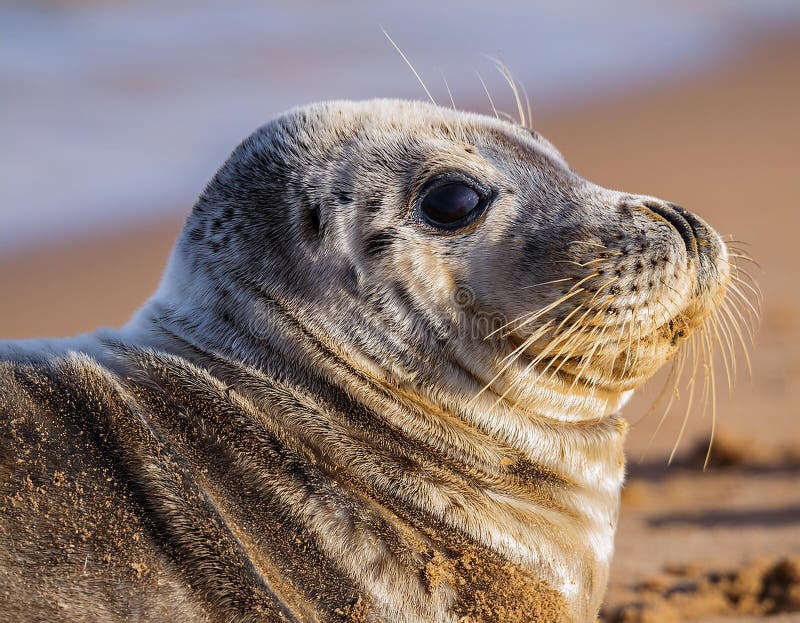 Die Nähe einer grauen Robbe Halichoerus grypus am Strand von Horsey stock abbildung