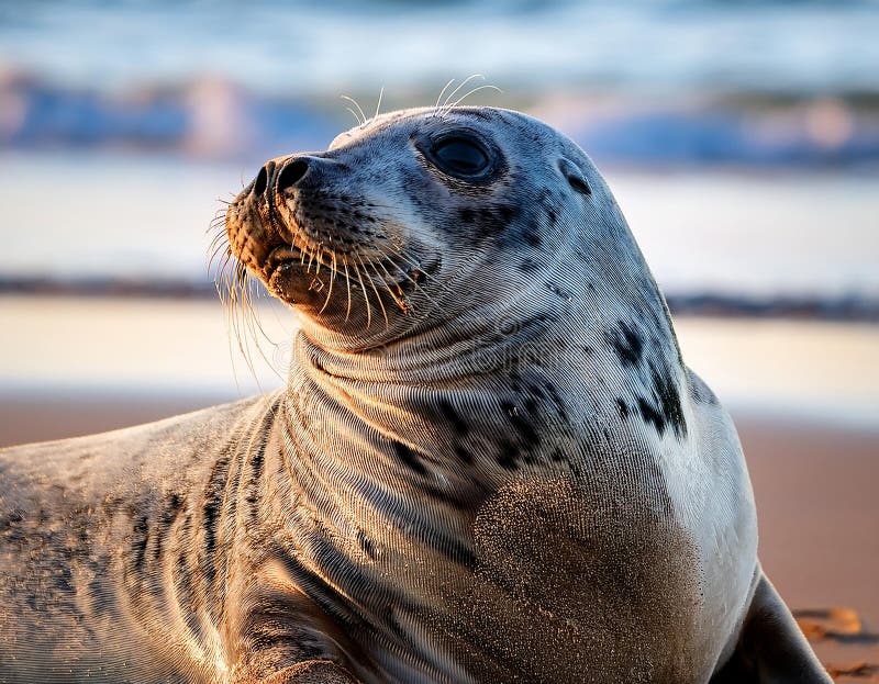 Die Nähe einer grauen Robbe Halichoerus grypus am Strand von Horsey stock abbildung