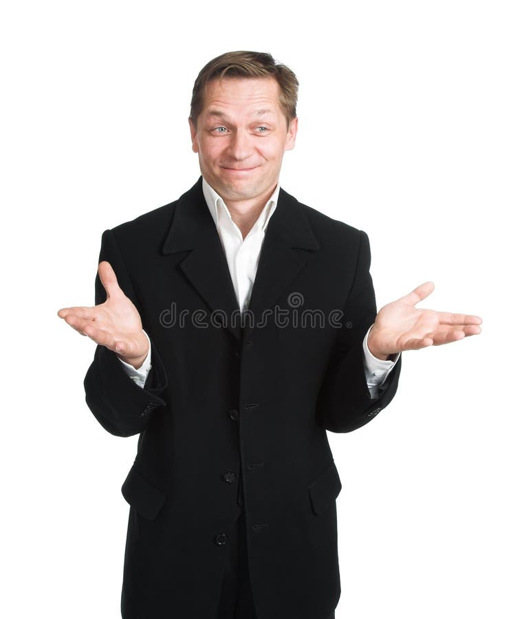 The person gives the report on a white background. The person gives the report on a white background