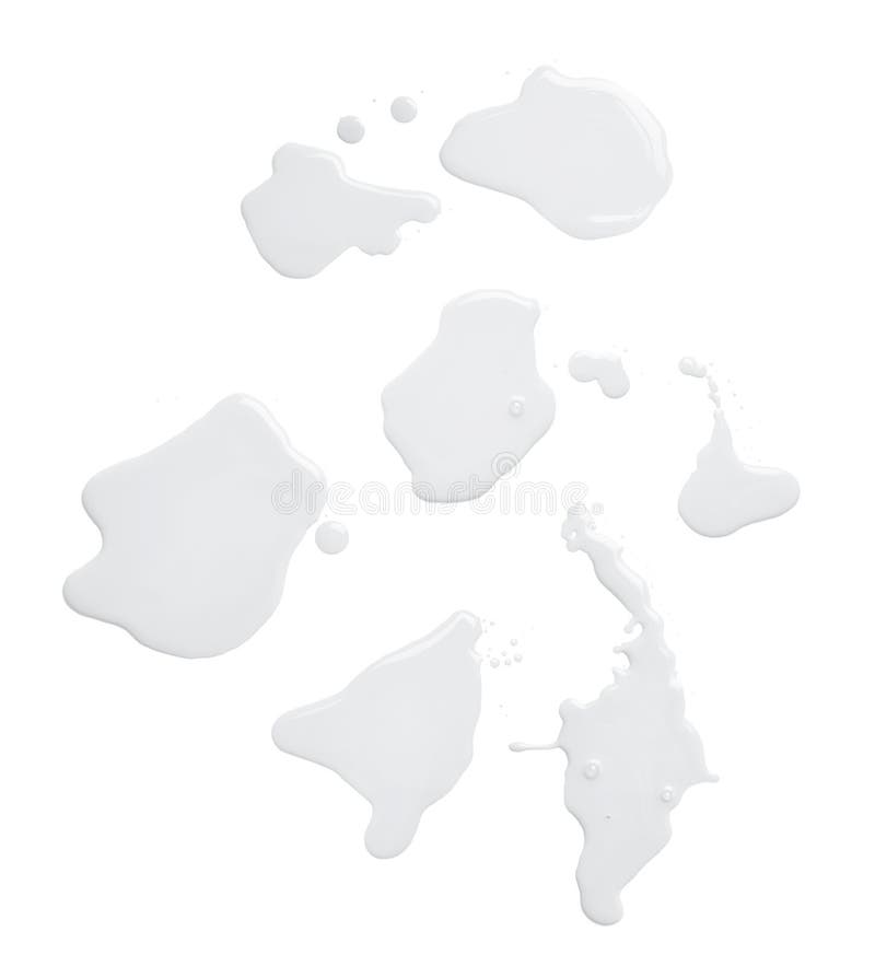 Set of multiple puddles of an oil paint spill isolated over the white background, top view above. Set of multiple puddles of an oil paint spill isolated over the white background, top view above