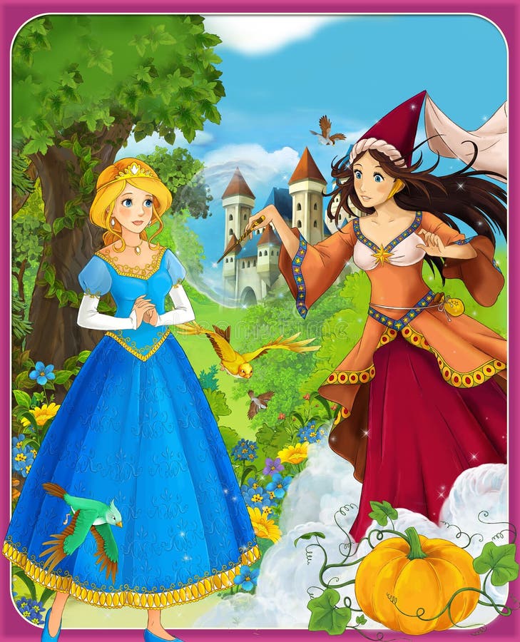 Die Prinzessinnen - Aschenputtel - Schlösser - Ritter und Feen - schöner Manga Girl - Illustration für die Kinder stock abbildung Die Prinzessinnen - Aschenputtel - Schlösser - Ritter und Feen - schöner Manga Girl - Illustration für die Kinder stock abbildung