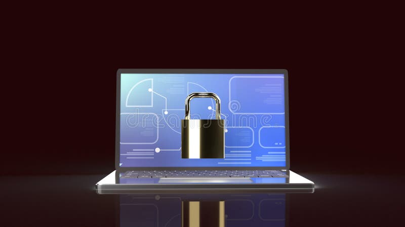 Die Reproduktion 3d des Notebook- und Hauptschlüssels für Computersicherheitsinhalt
