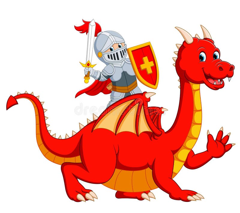 die Ritterholdingklinge auf dem großen roten Drachen stock abbildung die Ritterholdingklinge auf dem großen roten Drachen stock abbildung
