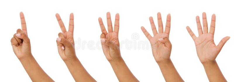 Die schwarze Hand, die eine bis fünf Finger zeigt, zählen die Zeichen, die auf weißem Hintergrund mit dem eingeschlossenen Beschn lizenzfreies stockfoto Die schwarze Hand, die eine bis fünf Finger zeigt, zählen die Zeichen, die auf weißem Hintergrund mit dem eingeschlossenen Beschn lizenzfreies stockfoto