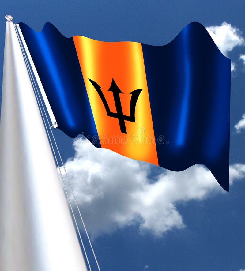 Die Staatsflagge von Barbados wird von drei gleichen vertikalen Platten - das Mittelteil des Goldes und von den äußeren Platten v lizenzfreie abbildung Die Staatsflagge von Barbados wird von drei gleichen vertikalen Platten - das Mittelteil des Goldes und von den äußeren Platten v lizenzfreie abbildung