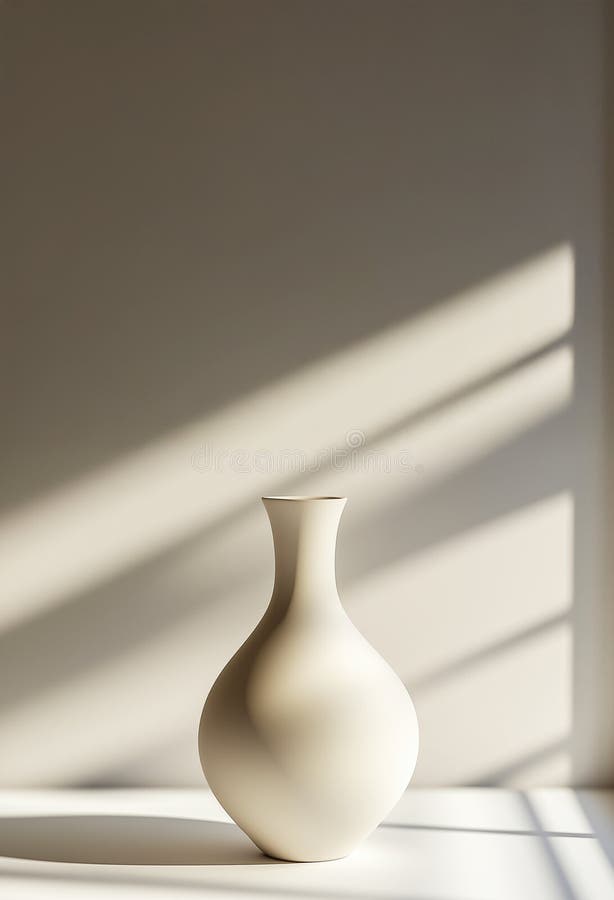 Die weiße Vase ist minimalistisch und wird durch sanfte Fensterleuchten mit sanften Schatten beleuchtet. ai generative vektor abbildung