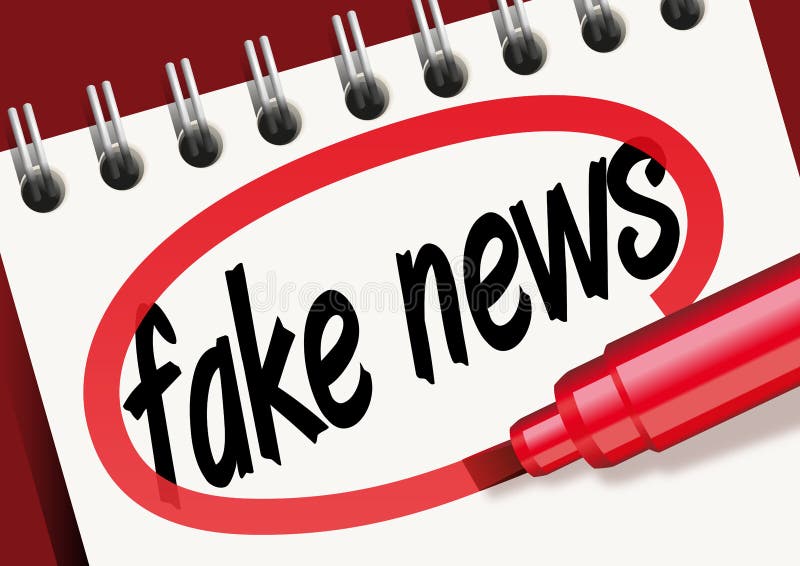 Die Wortfälschungsnachrichten gemerkt über einen Notizblock und durch Rot umgeben stock abbildung Die Wortfälschungsnachrichten gemerkt über einen Notizblock und durch Rot umgeben stock abbildung