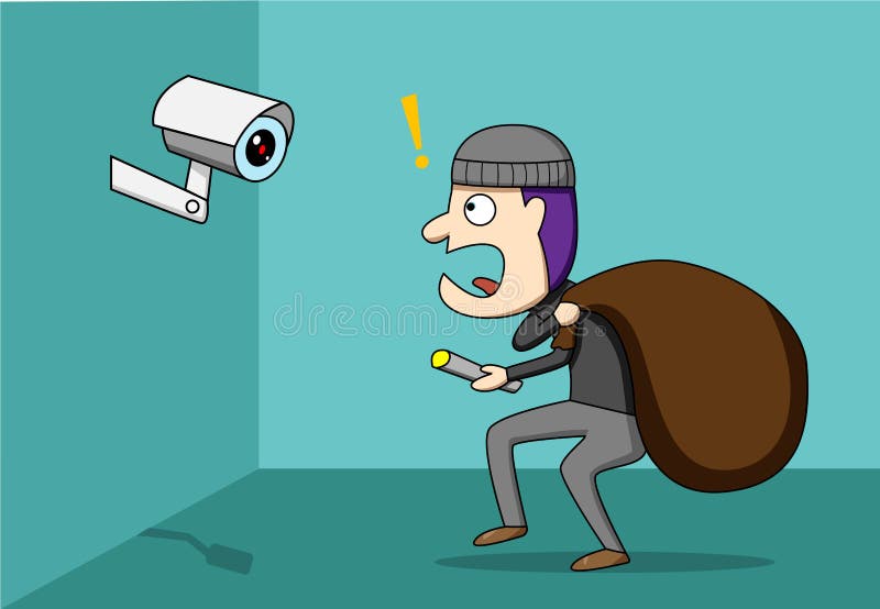 Thief shocked while CCTV detected a robber, vector. Thief shocked while CCTV detected a robber, vector