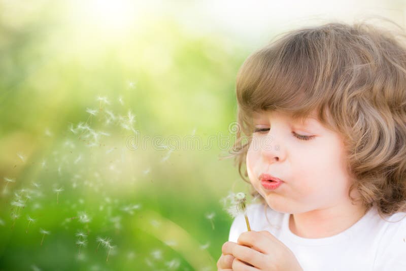Diente de león que sopla del niño feliz foto de archivo libre de regalías Diente de león que sopla del niño feliz foto de archivo libre de regalías