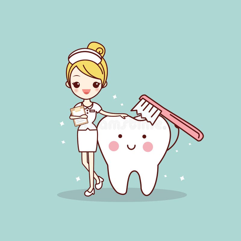 Diente y enfermera con el cepillo de dientes libre illustration Diente y enfermera con el cepillo de dientes libre illustration