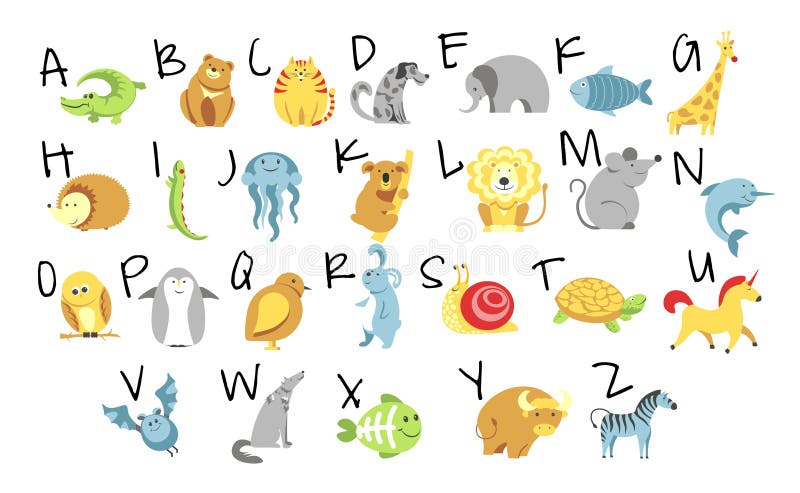 Dokter papier Woedend Dieren En Zoo-alfabet, Abc- En Kinderonderwijs, Geïsoleerde Letters Vector  Illustratie - Illustration of olifant, hond: 162365031
