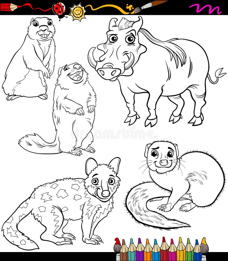 Dieren geplaatst beeldverhaal kleurend boek