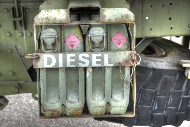 Jerry cans. Cans with diesel.