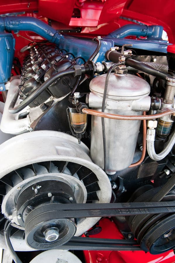 Red Car Engine stock image. Image of fuel, gears, mechanical