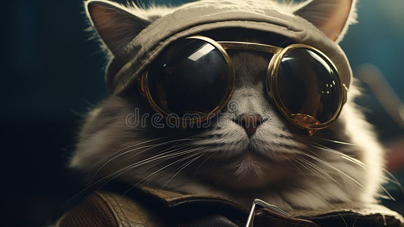 Dieselpunk kot siamese w okularach przeciwsłonecznych i kurtce royalty ilustracja