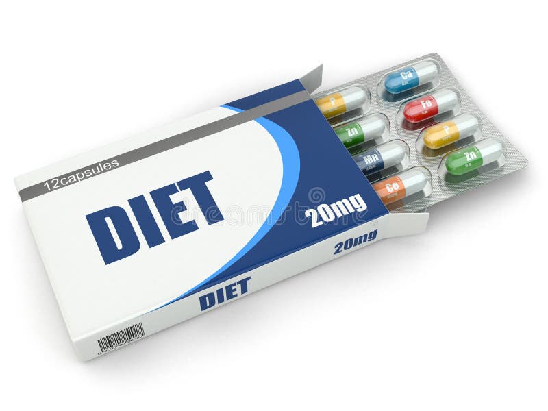 Diet concept. Vitamin pills in box. vector illustration