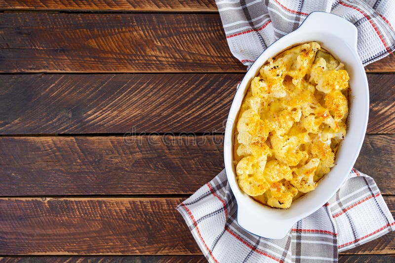 Diet Food. Baked Cauliflower with Cheese, Cream and Eggs Stock Photo