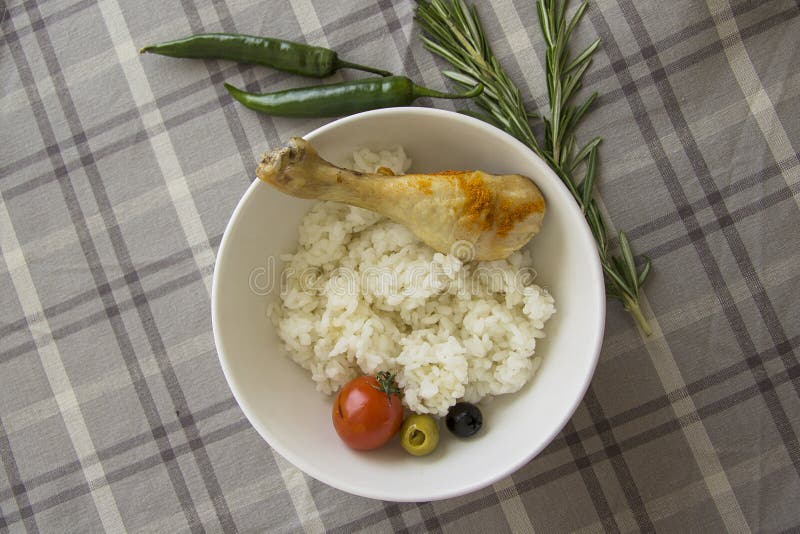 Diet Food Boiled Rice with Chicken Leg Stock Photo Image of diet