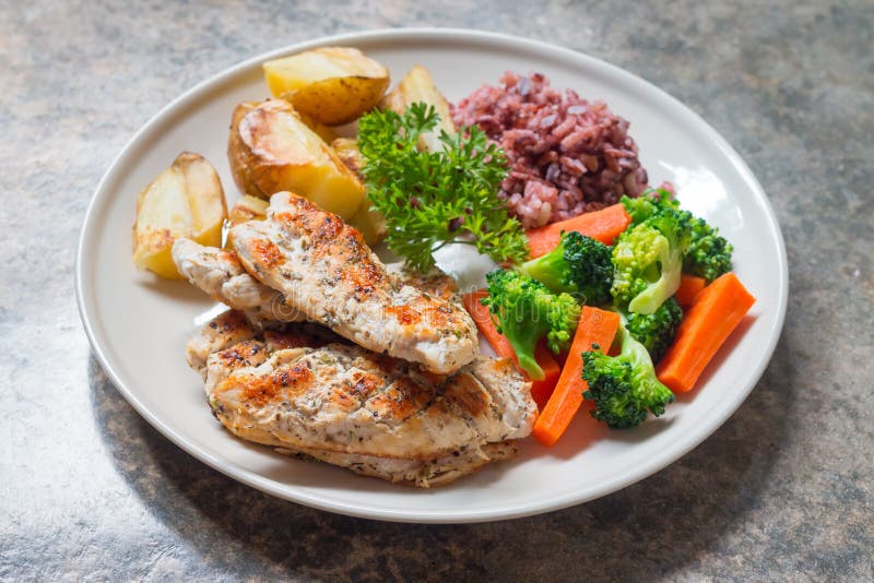 Diet Food, Clean Eating, Chicken Steak and with Vegetable Stock Image