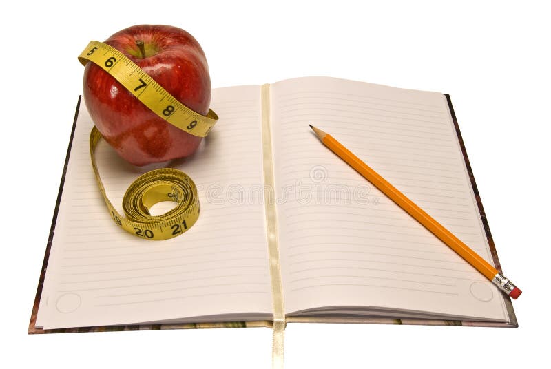 Diet Or Weight Loss Journal With Apple And Measuring Tape