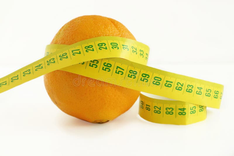 Orange and measuring tape on white background. Orange and measuring tape on white background