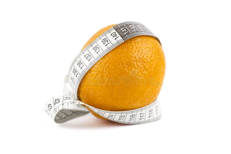 Orange with measuring tape isolated over white background. Orange with measuring tape isolated over white background