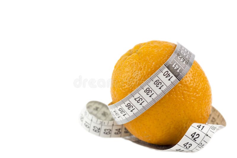 Orange with measuring tape isolated over white background. Orange with measuring tape isolated over white background