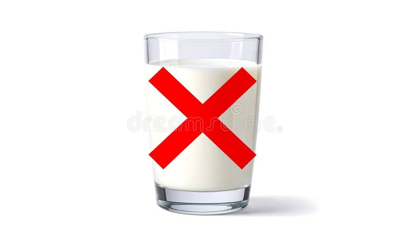 Dietary restriction concept, milk glass with a bold red \'X\' symbolizing avoidance royalty free illustration