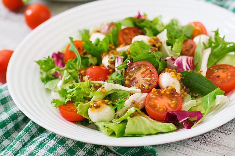 Dietary Salad with Tomatoes, Mozzarella Lettuce Stock Image Image of