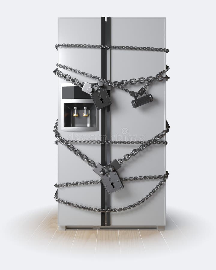 Dieting Concept. Refrigerator, Chain and Lock Stock Illustration