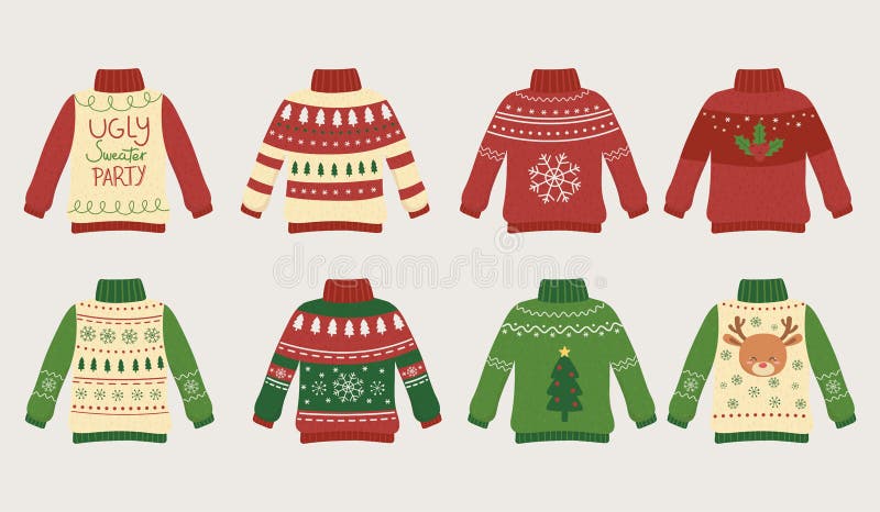 Christmas ugly sweaters party differents design vector illustration. Christmas ugly sweaters party differents design vector illustration