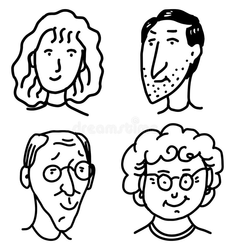 Desenho de rostos humanos com emoções felizes