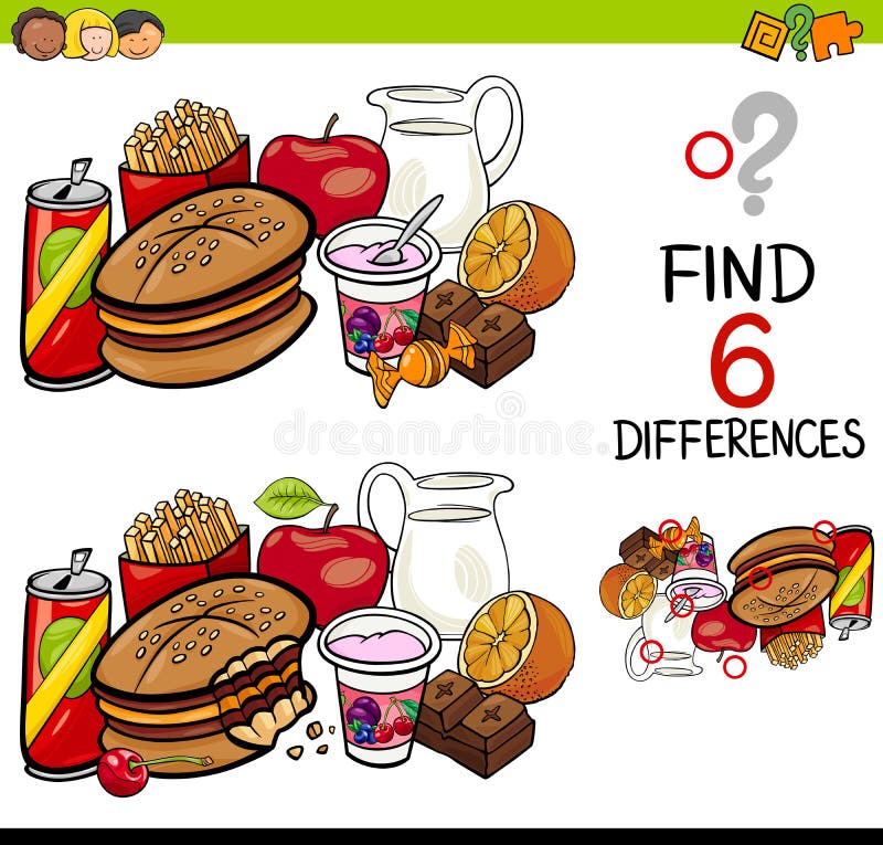 Difference Game with Food Objects Stock Vector - Illustration of ...