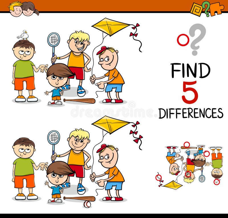 Cartoon Illustration of Finding Differences Educational Activity for Preschool Children with Boys Group. Cartoon Illustration of Finding Differences Educational Activity for Preschool Children with Boys Group