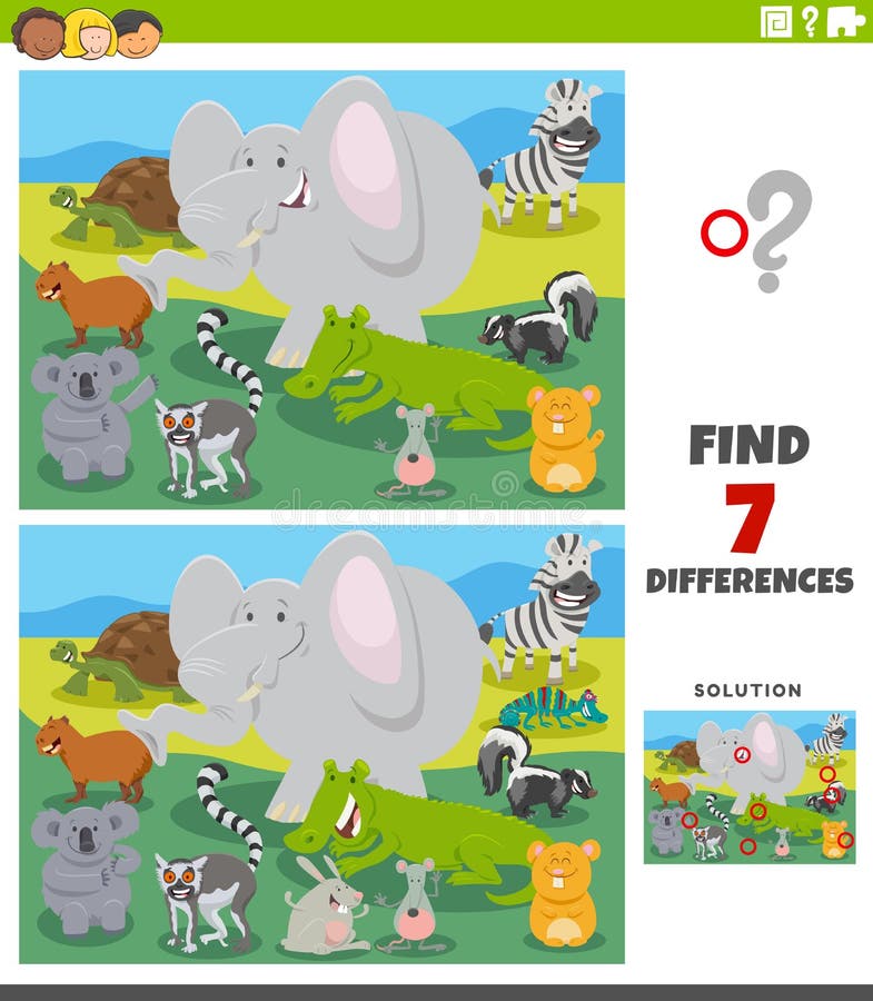 Differences Educational Game with Cartoon Wild Animals Stock Vector - Illustration of mouse, lemur: 187096028 Differences Educational Game with Cartoon Wild Animals Stock Vector - Illustration of mouse, lemur: 187096028