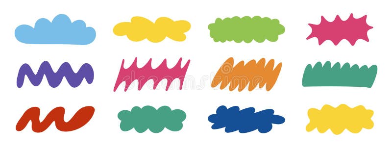Different abstract colorful cloud shapes. Hand drawn doodle flat design shapes vector illustration