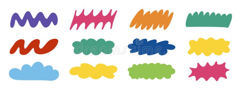 Different abstract colorful cloud shapes. Hand drawn doodle flat design shapes stock illustration