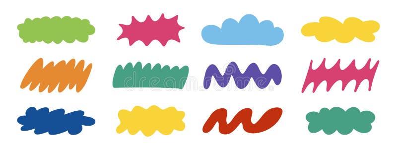 Different abstract colorful cloud shapes. Hand drawn doodle flat design shapes vector illustration