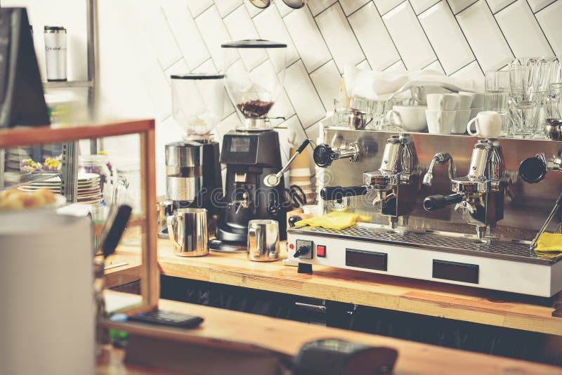 Different Appliances on Undercounter in Espresso Bar Stock