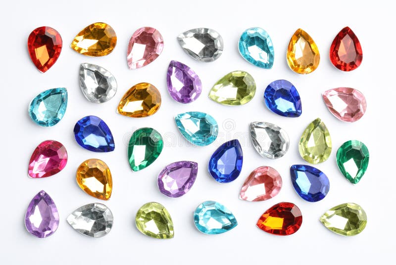 Different beautiful gemstones on white background, top view stock photo