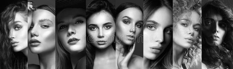 Different beautiful models. black and white collage