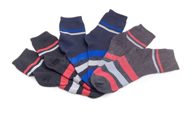 Different Black Men`s Socks with Stripes a White Background Stock Photo ...