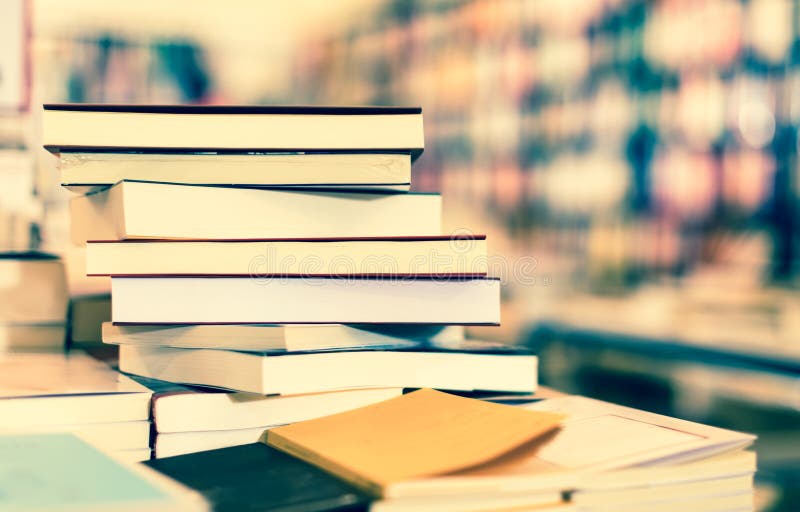 Different Books Lying on Table in Library Stock Image Image of